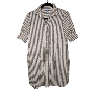 Old Navy Women’s XS Brown & Cream Linen-Blend Striped Button-Down Shirt Dress